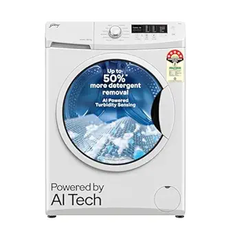Godrej 8 Kg 5 Star, AI Powered, Inbuilt Heater, Fabrisafe Drum, Eco Wash, Unbalanced Load Sensor, Stain wash, Fully Automatic Front Load Washing Machine (WFEON CRS 8012 5.0 FKEDM GLWH, Glacial White)