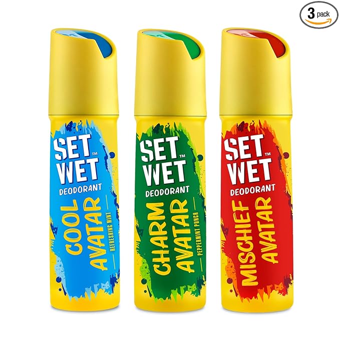 SET WET Deodorant Spray Perfume Cool, Charm & Mischief Avatar for men, 150ml (Pack of 3)