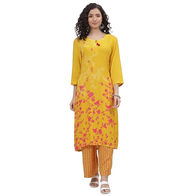 Rangriti Red Viscose Straight Kurta Pants Set For Women