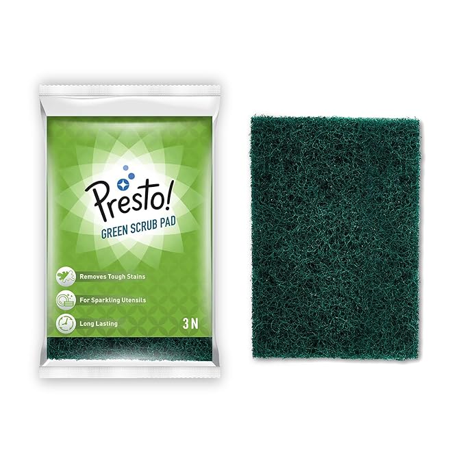 Presto! Green Scrub Pad with 15mm Thickness | 3 x 4 inch, Pack of 3