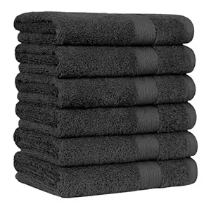 AmazonBasics Fade-Resistant Cotton Hand Towel - 500 GSM - Pack of 6, Black