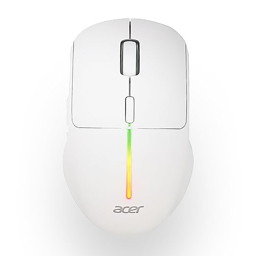Acer Prism Wireless Mouse | Dual Mode 2.4GHz & BT 5.1 | 6 Buttons with Scroll Wheel | 800/1200/1600 DPI | Rechargeable 500mAh Battery | Running RGB | Lightweight 73g I Windows & Mac Compatible – White