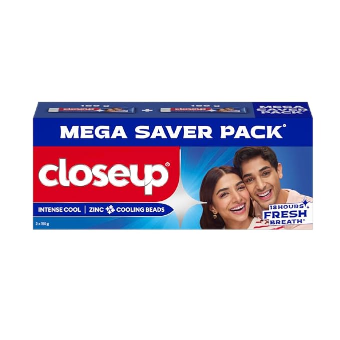 Closeup Intense Cool Blue Gel Toothpaste with Cooling Beads | Intense Cooling | 18 Hours of Fresh Breath, 300g (150g x 2)