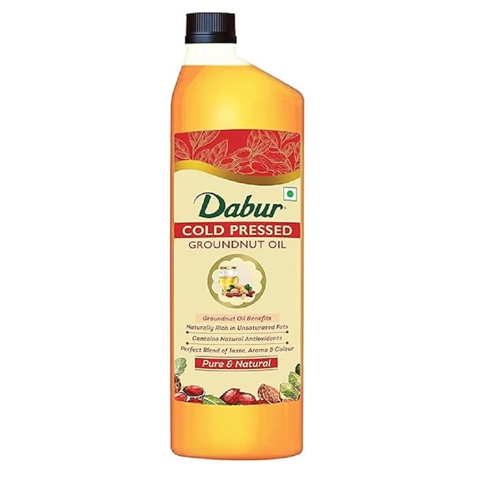 Dabur Cold Pressed Groundnut Cooking Oil - 1L | Rich in antioxidants | Good for Heart health | Enriched with MUFA & OMEGA 6 PUFA | Aroma of Purity