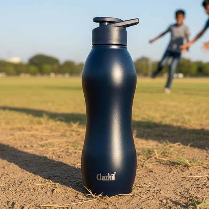 Clazkit Platina Stainless Steel Black Matte Finish Water Bottle |ISI Certified | Leakproof, Rust-Free, BPA-Free, Durable for Fridge, Sports, Gym, Yoga & Office – Easy to Clean & Reusable-1000ml