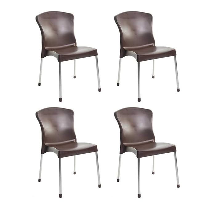 Cello Plastic Milano Chair (Brown, Set of 4) | Strong and Durable | Easy to Clean | Chair for Living Room, Bed Room, Kitchen, Office Room, Outdoor | 3 Years Warranty