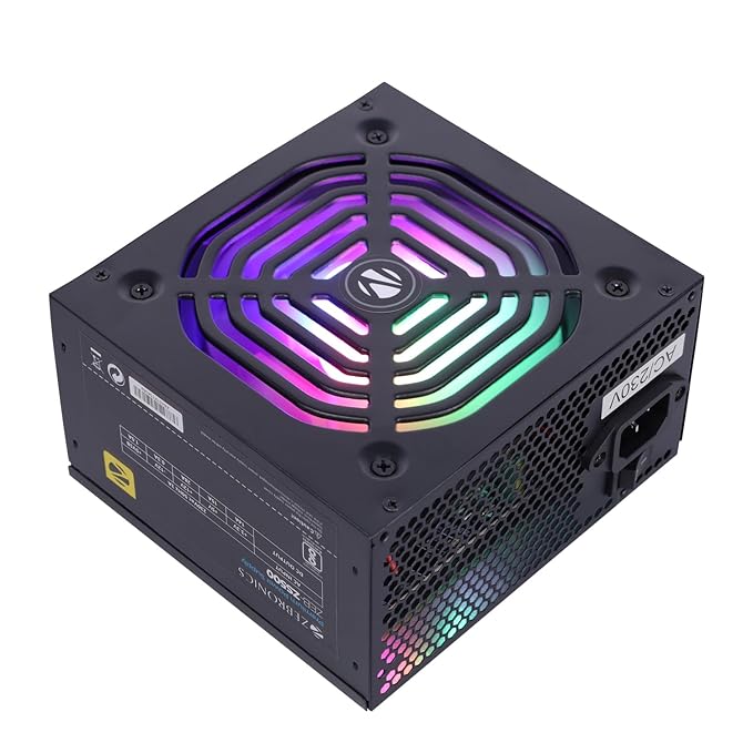 ZEBRONICS ZS500 500W Power Supply with Silent 120mm RGB Fan, SATA x 3, 12V 28A (Max.), Over Voltage/Short Circuit Protection