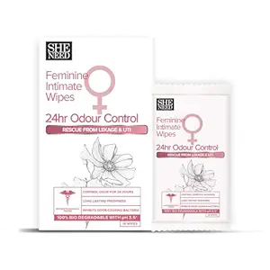SheNeed Feminine Intimate 24hr Odour control wipes – 10 wipes |Rescue from leakage & UTI| Refreshing Cleansing |pH Balance |Natural & Vegan | Paraben & Sulphate Free|clinically proven| Gynac approved | Travel Friendly