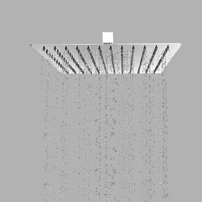 BonKaso Square Slim Rain Shower Head 8 Inch - Stainless Steel, Chrome Finish, Wall Mounted, Long-Lasting, Rust-Free, Corrosion Resistant, Relaxing Spa-Like Bath Experience | Deluge