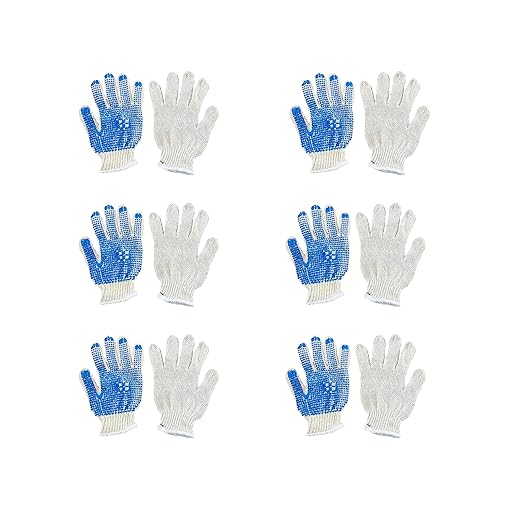 Robustt Cotton Hand Gloves (Pack of 6, White) Coated with PVC Dots for Industrial Work