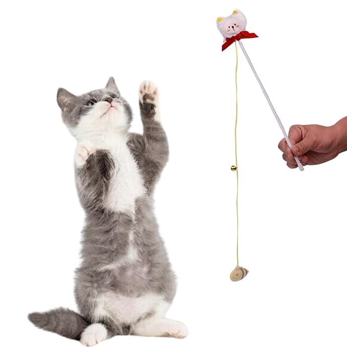 Cat and Dog Playing Stick |Durable Dog and cat Teaser Playing Stick with Interactive Feather| Non- Slip and Non Toxic Durable Teasing Wand Toy with Rope (White)