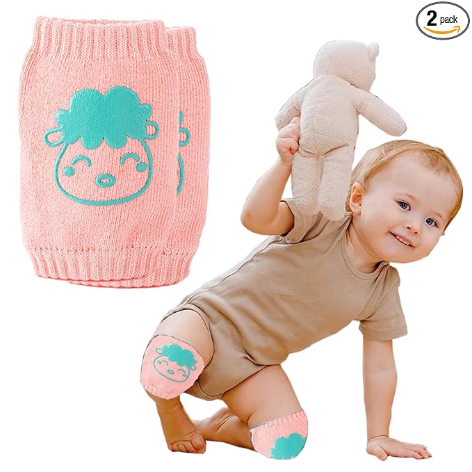 BabyMoon Designer Baby Kneepads for Protection Knee Pads for Crawling, Anti-Slip Safety Protector | Kid Pink
