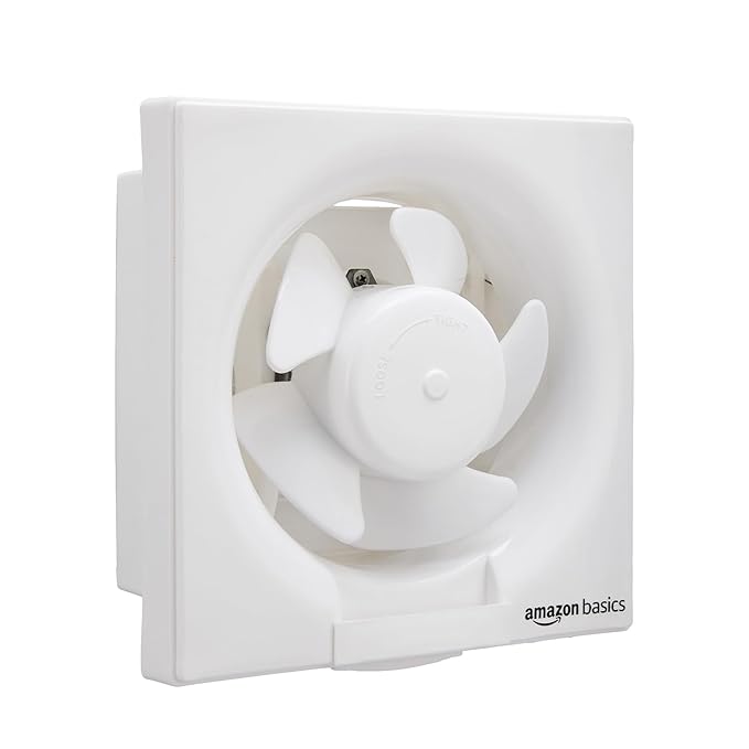 Amazon Basics Ventilation 10" Fan | 40W | 5 Blades | 250 mm Sweep | 3.2 dB Low Noise | Window Mount | Wall Switch Control | White Plastic