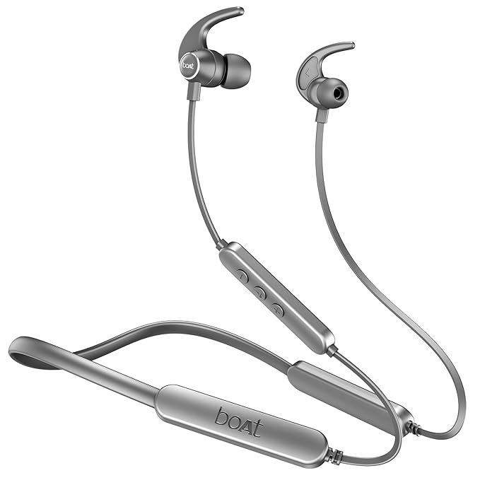 Boat Rockerz 255 Pro+, 60H Battery, Fast Charge, IPX7, Dual Pair,Low Latency,Magnetic Buds, Stream Ad Free Music via App Support, in Ear Bluetooth Neckband, Wireless with Mic Earphones (Cosmic Grey)