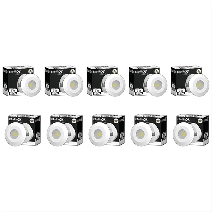 Sturlite Eva 3W LED Spotlight| 3000K Warm White Color Temperature| 36mm-Cutout & Compact Design Ceiling Ligh| CRI Tech with High Voltage Protection Downlight - Pack of 10