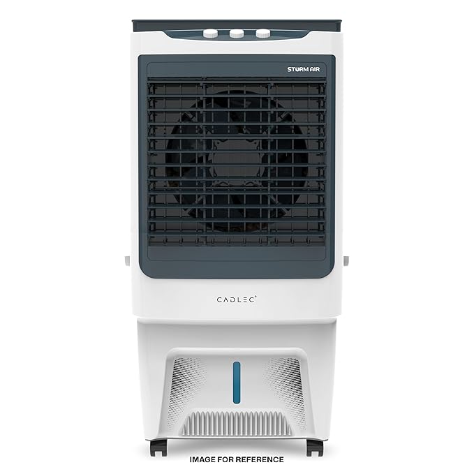 Cadlec StormAir 100L Desert Air Cooler, High Speed Fan with Powerful Air Throw, Inverter Compatible, Anti-Bacteria Honeycomb Pad, Ice Chamber with Glass Top, 3 Year Warranty | White