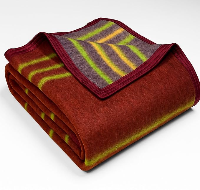 BSB HOME Premium Wool Blend Stripe Blanket | Soft, Warm & Lightweight Full Size Blanket | Red Stripes | 152 x 228 cm, 1800g, 500 GSM | Ideal for Winter & All Seasons