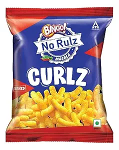 Bingo! Epiken No Rulz Masala Curlz, 80 G/85.4G(weight may vary) Masala Flavoured Super Light & Super Tasty Baked Puffs