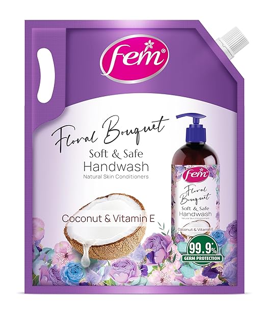 DABUR Fem Floral Bouquet Soft & Safe Handwash - 1500 Ml | Germ Protection | Enriched With Goodness Of Coconut Milk & Vitamin E | Long Lasting Fragrance