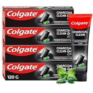 Colgate Charcoal Clean Black Gel whitening Toothpaste, 480 gm (120g x 4), Bamboo Charcoal and Wintergreen Mint for a Clean Mouth Experience