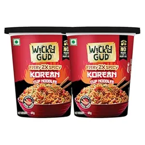 WickedGud Korean Cup Noodles Fiery 2X Spicy Pack of 2 | Whole Wheat | No maida | No Palm Oil | 69g