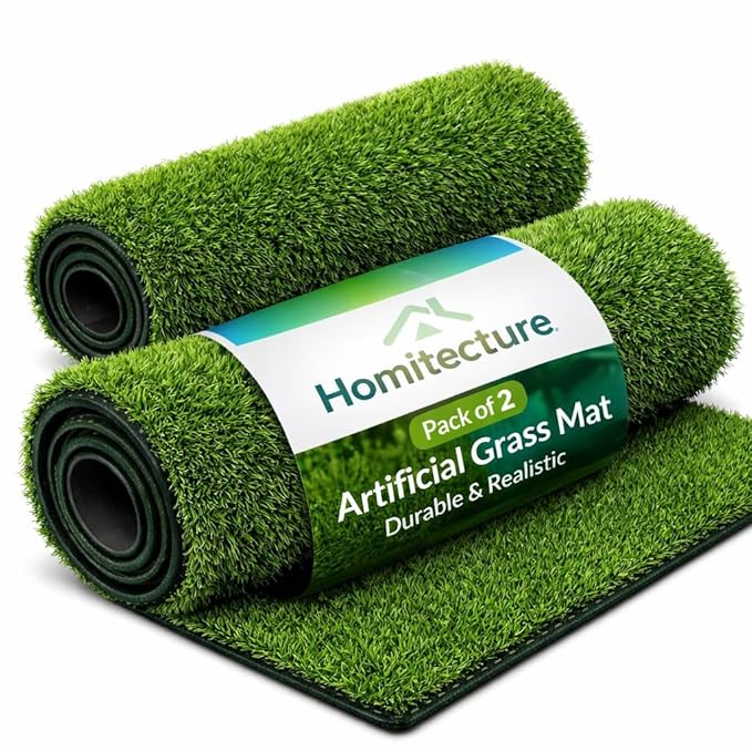 25 MM High Density Artificial Grass Bathmat Carpet Mat for Balcony Multipurpose Entryway Floor Doormat for Lawn Garden Terrace & Office (37 X 57 Cm, Green Pack of 2)