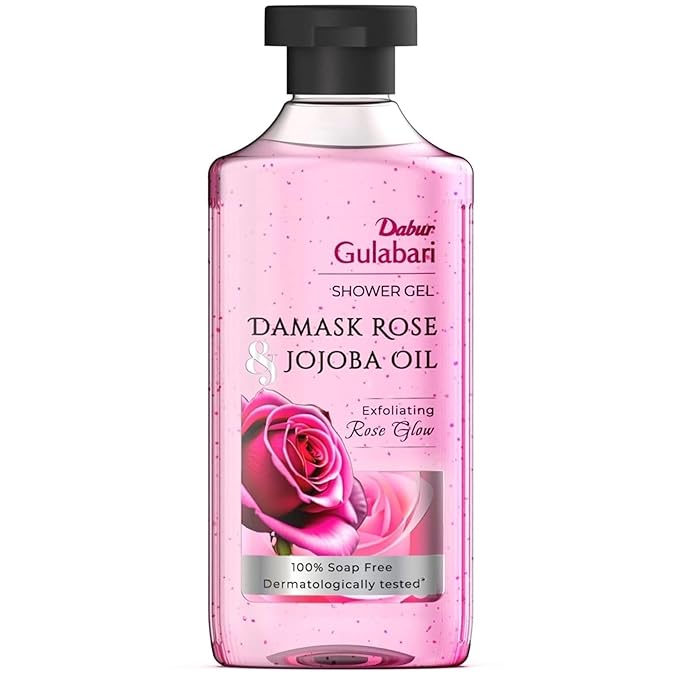 Dabur Gulabari Shower Gel - 250 ml | 99% Pure Glycerine | Gentle Bodywash | Cellulite beads for Exfoliation | 0% Parabens & Soap | No Silicones | With Exotic Damask Rose & Organic Jojoba Oil