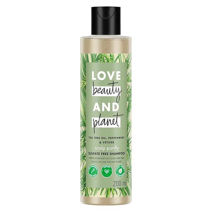 Love Beauty & Planet Tea Tree|| Peppermint & Vetiver Sulfate Free Purifying Shampoo|| No Parabens|| No Dyes|| 200ml