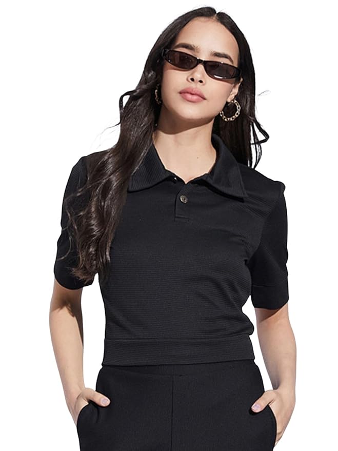 Selvia Women's Textured Lycra Solid T-Shirt