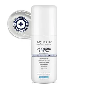 Aqueria 5.5% AHA BHA French Underarm Brightening Roll On | 48H Odour Control | Aqua Fragrance with 2% Niacinamide | Multi Actives, Glycolic Acid, Lactic Acid | Prevents Odor, Kills Bacteria | Exfoliates, Reduces Pigmentation & Discoloration for Even-Toned Underarms | Brightens Skin & Exfoliates Underarm | Alcohol & Aluminium Free | Deodorant for Men & Women | 50ml