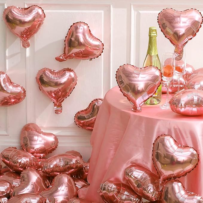 AMFIN (Pack of 10) 9 Inch Heart Shape Foil Balloons - Rose Gold