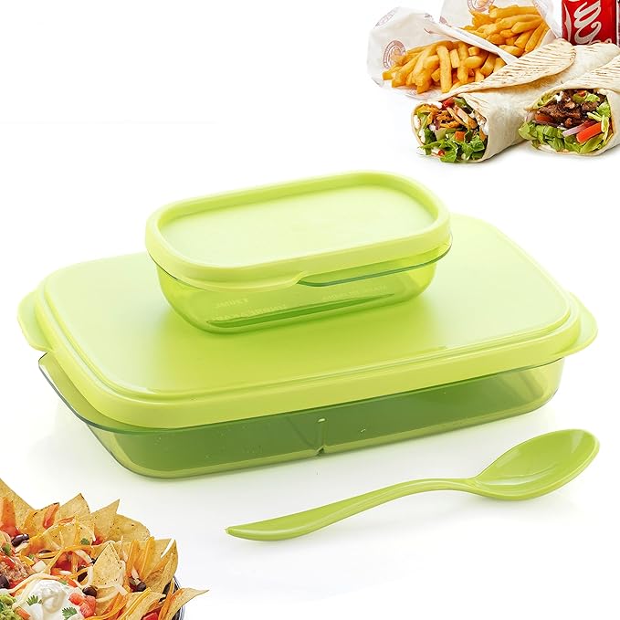 LEAWALL Unbreakable Plastic Lunch Box for Traveling School &Office 2 Containers Lunch Box
