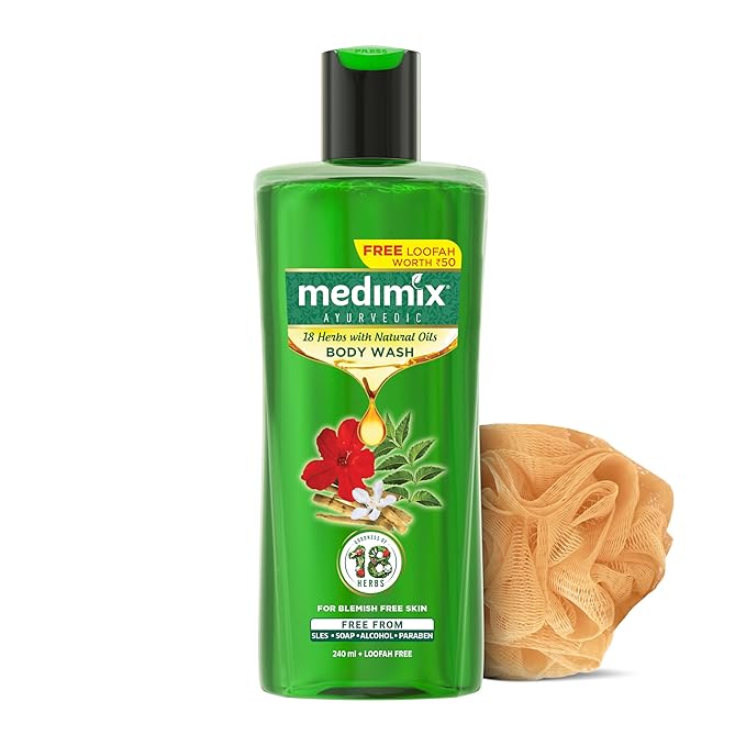Medimix Ayurvedic Bodywash 18 Herbs & Natural Oils For Healthy & Refreshed Skin | Shower Gel For soft, nourished & glowing skin | Herbal | Paraben-free & Sulphate-free 250ml+50ml Extra