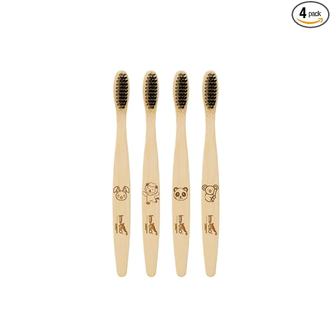 Manual Bamboo Toothbrush | Charcoal Activated | Soft Bristles Brush Toothbrush | Natural & Ecofriendly Oral Care | Biodegradable Brush For Kids | Kids Tootbrush, Pack Of 4