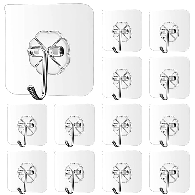 Party Propz Self Adhesive Wall Hooks – Set of 10 Pcs | Wall Hooks for Hanging Without Drill | Stick On Hooks | Hanger Sticker Hook | Walls Hook Sticker | Wall Clips | Wall Mounted Sticker Holder