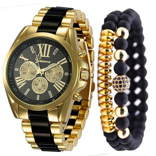 2 In 1 Luxury Watch & Beads Bracelet Set