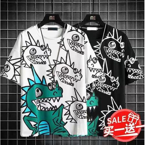 2 Pieces (Black+White) Men's T-shirt