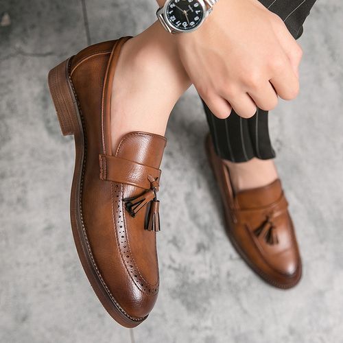 Men Loafers Leather Slip On Tassel