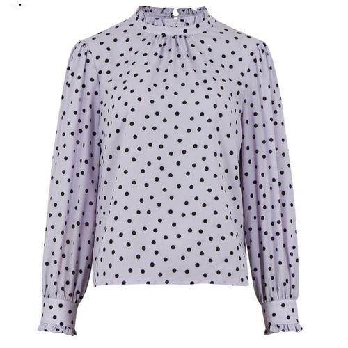Petite Spot Shirred High Neck Top