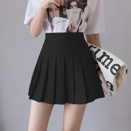 Solid High Waist Pleated Skirts