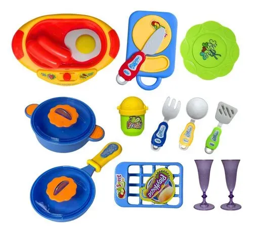 Set de cocina Ollas cubiertos vasos de juguetes de 15 piezas