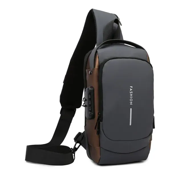 MOCHILA IMPERMEABLE  CRUZADA ANTIRROBO + USB  