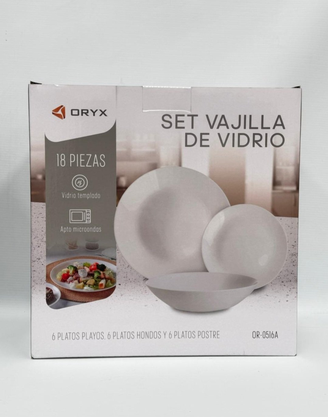 SET VAJILLA DE VIDRIO BLANCO 18 PIEZAS