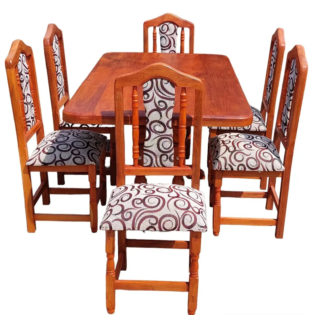 MESA RECT Y 6 SILLAS TAPIZADAS