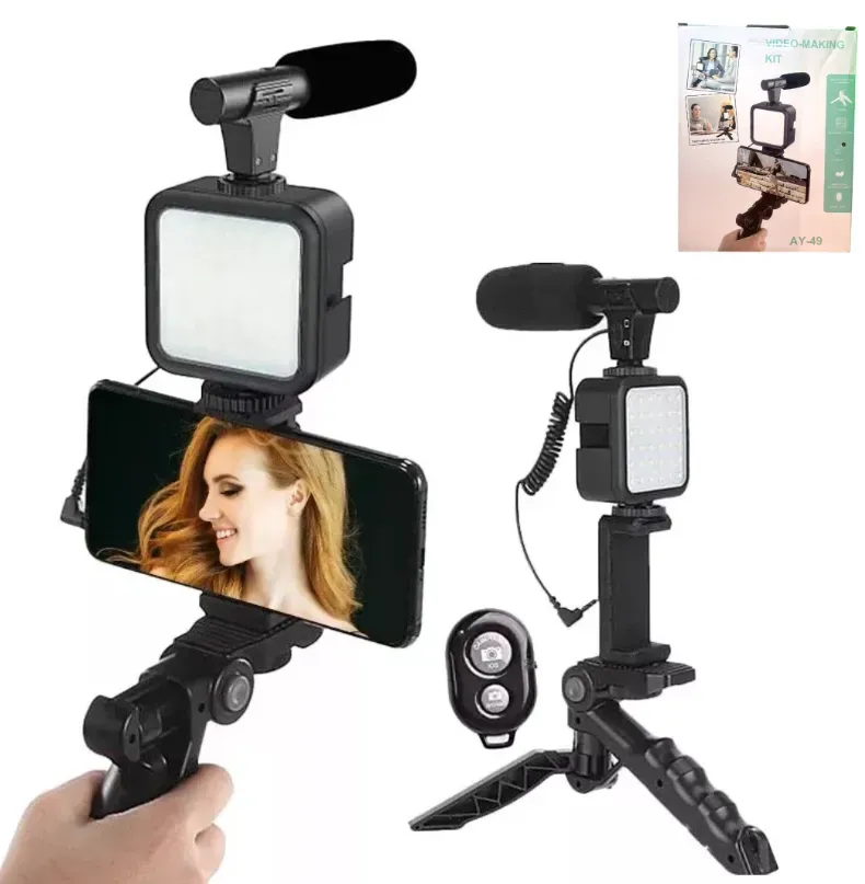 Kit Video Making Streaming Trípode Luz Led Micrófono Ay-49