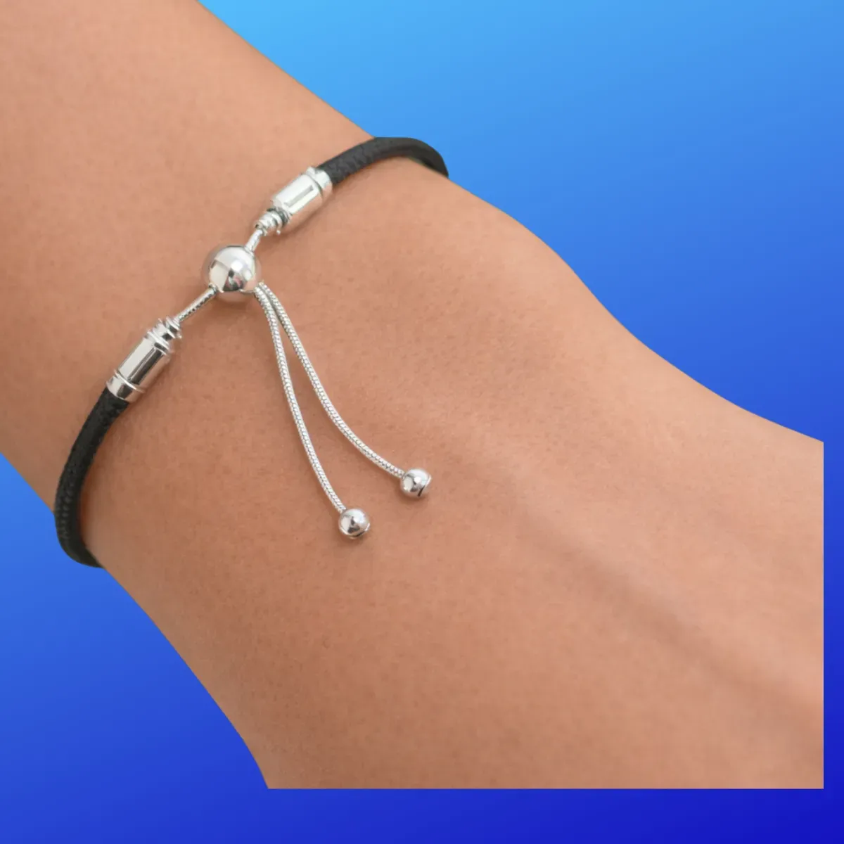 ✨ Pulsera Ajustable Cordón Negro y Plata 925