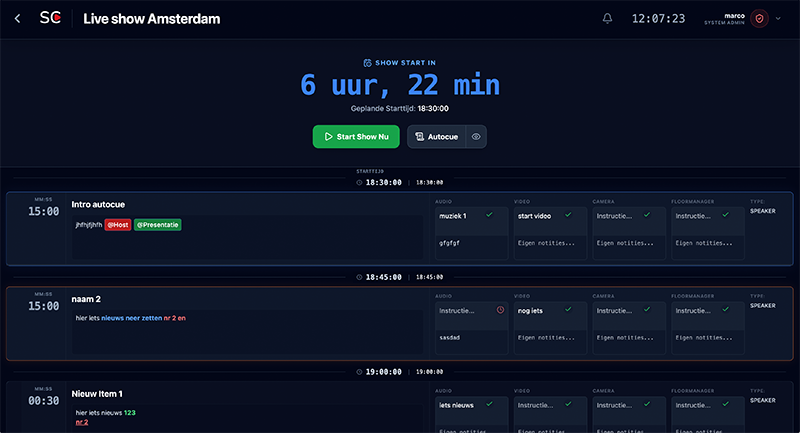 ShowCaller Rundown Editor met drag & drop functionaliteit