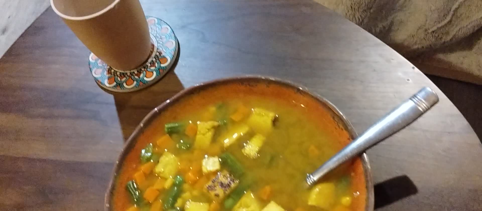 Tofu veggie soup and lemon water #miso #tofu #vegan