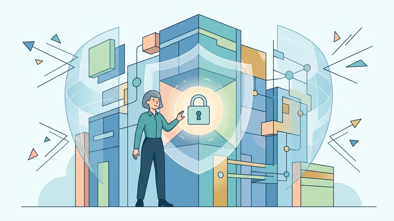 An editorial illustration showing how Sound Software Architecture Defends Against Cyber Attacks.