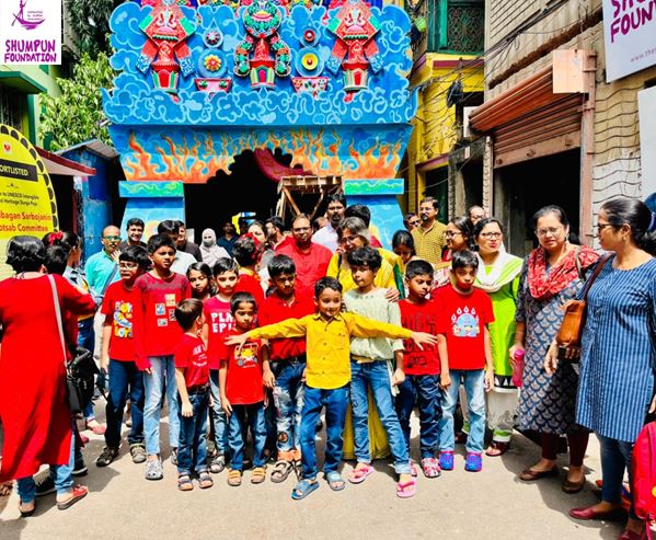 Protect The Warriors- To celebrate the coming Durgotsav, Team "Protect The Warriors" organised an event along with "Shumpun Foundation" and "Telengabagan Sarbojonin Durgapuja Committee". PTW empowered 20 children with Special needs to depict the front gate of the Pandal with Goddess Durga Mural which will welcome all the Visitors visiting the Famous Telengabagan Durga Puja this year....  The thought behind this unique initiative to make people aware that " though we are invisible, still we can be a contributing member of our society if we get an opportunity " . According to Dr. Avik Ghose the founder member of PTW-  it is a step forward towards creating an inclusive society.